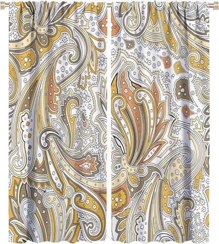 Vista 107 de Cortinas opacas con estampado de flores de cachemira, estampado de cachemira sobre fondo blanco, para decoración del hogar, cocina, restaurante