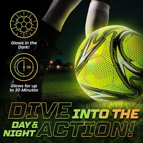 Vista 4 de Western Star Balón de fútbol que brilla en la oscuridad, tamaño 4 y 5, ilumina la noche y juega, para adultos y jóvenes, construcción atractiva