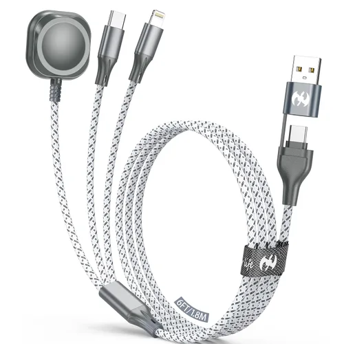 Vista 14 de IDISON Cable de carga múltiple (paquete de 3 de 4 pies), cable de carga 3 en 1, esencial de viaje, cable trenzado de nailon USB A/C, puerto USB A/C