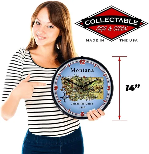 Vista 3 de State of Montana - Reloj de pared LED, retro, vintage, iluminado, 14 pulgadas