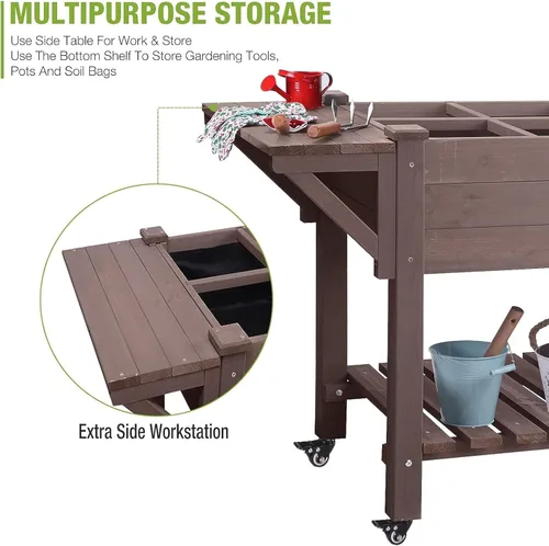 Vista 3 de GUTINNEEN Cama de jardín elevada para hierbas, jardinera elevada para patio, cajas de verduras con rejilla de cultivo, estante de almacenamiento