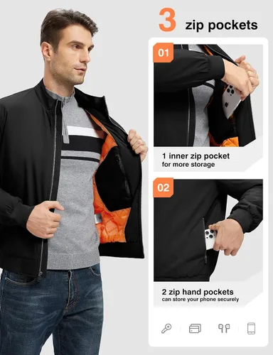 Vista 5 de TBMPOY Men's Winter Lightweight Bomber Jackets Water Resistant Fall Casual Windbreakers Quilted Full Zip Windproof Work Coats