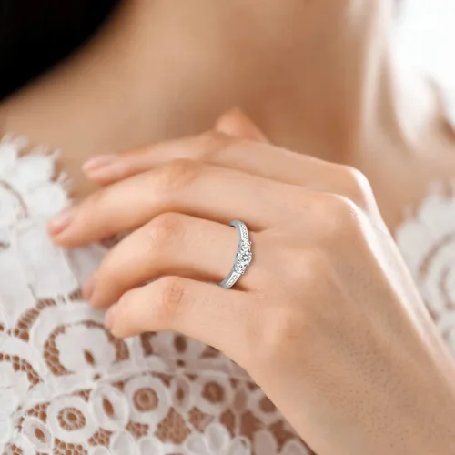 Vista 5 de Anillo de compromiso con diamante certificado por AGS 34 quilate, oro blanco 14 quilates, (color K-L, claridad I2-I3)