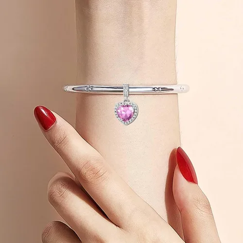 Vista 4 de KunBead Colgantes de enero a diciembre con piedra natal de amor y corazón compatibles con collar de pulsera Pandora
