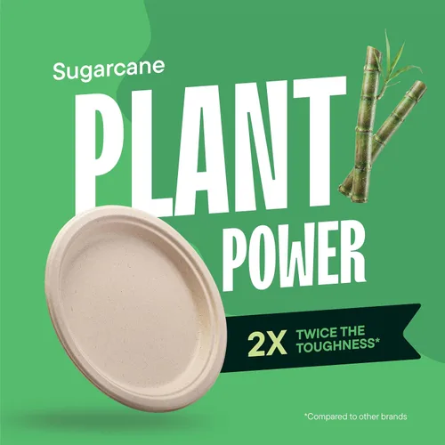 Vista 5 de Stack Man - Platos de papel 100% compostables (125 unidades) de 7 pulgadas, placa de bagazo desechable natural, ecológica, hecha de fibras de caña