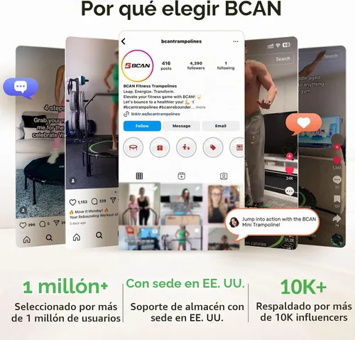 Vista 9 de BCAN - Cama elástica miniatura octagonal de 51 pulgadas, carga máxima de 450 libras; cama elástica de aptitud física con barra de asa T ajustable