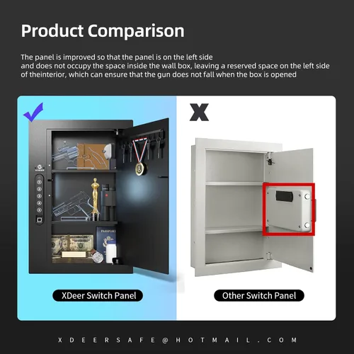 Vista 6 de XDeer Caja fuerte de seguridad de pared plana oculta en la pared, caja fuerte biométrica oculta para huellas dactilares, cajas fuertes electrónicas
