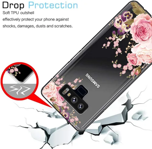 Vista 7 de Funda para Galaxy Note 9, para Samsung Note 9, funda transparente y flexible de TPU de silicona suave para Samsung Galaxy Note 9 Rose Flower