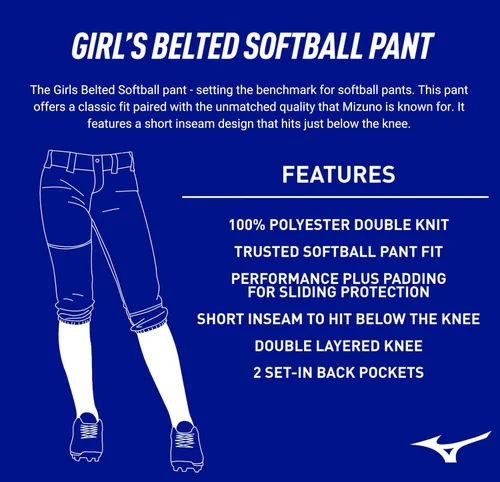Vista 4 de Mizuno Pantalón de sóftbol Fastpitch con cinturón para niña