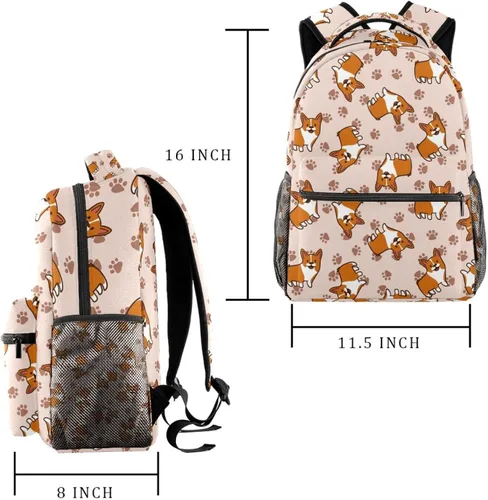 Vista 2 de Mochila preescolar ligera clásica casual linda mochila escolar de dibujos animados para niños y niñas Pink Cute Corgi Mochilas tradicionales