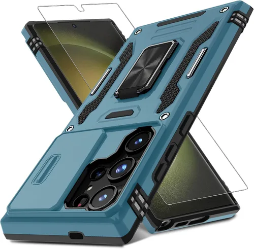 Vista 13 de DEERLAMN Funda para Samsung Galaxy S23 con Cubierta Deslizante para Cámara + Protector de Pantalla (2 Paquetes), Soporte de Anillo Giratorio
