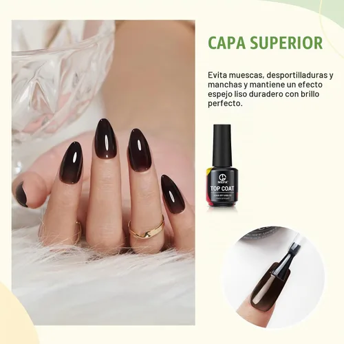 Vista 3 de MEFA Juego de 2 piezas de 15 ml de esmalte de uñas de gel, capa superior y base, esmalte de uñas de gel sin necesidad de limpieza, efecto de brillo