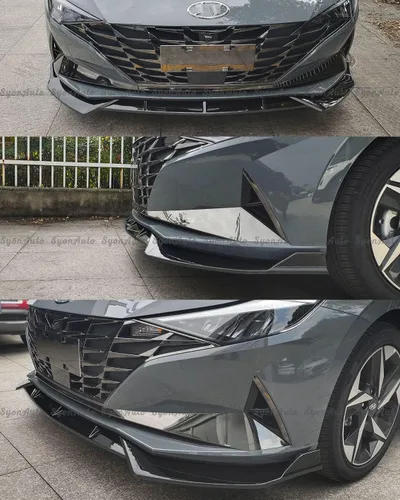 Vista 6 de Se adapta a HYUNDAI ELANTRA 2021+ negro brillante estilo de rendimiento 3 piezas de parachoques delantero