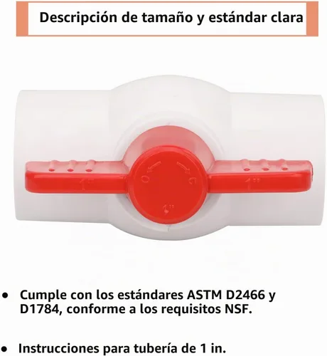 Vista 3 de 4 piezas de válvula de bola de PVC de 1 pulgada enchufe de válvula de cierre de tubo de agua con mango en T rojo para líneas de suministro de agua
