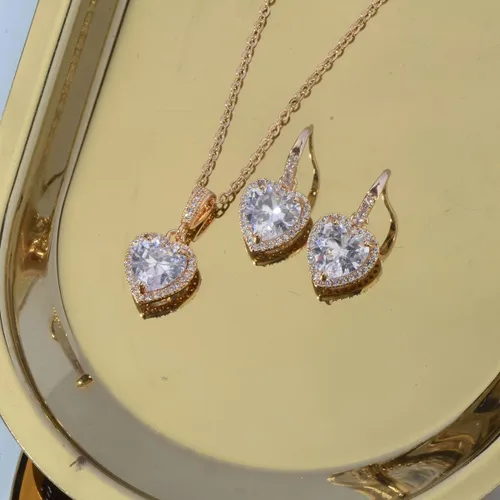 Vista 6 de Juego de joyas de cristal para boda nupcial con colgante de lágrima, collar y aretes colgantes para novia, damas de honor, madre de novia, fiesta