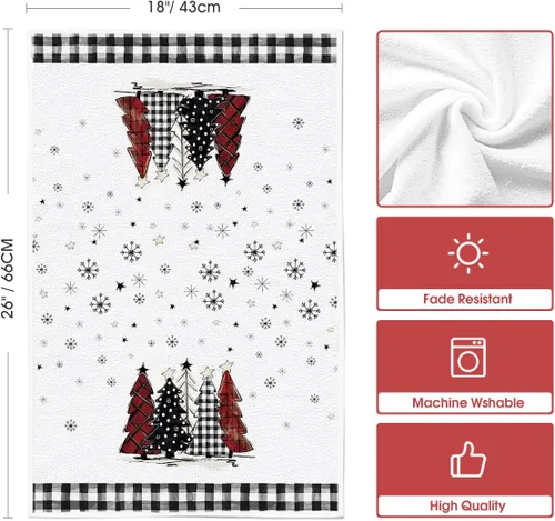 Vista 6 de Artoid Mode Toallas de cocina con estampado de búfalo de Merry Christmas, toallas de cocina de invierno con árboles de Navidad y estrellas, toallas
