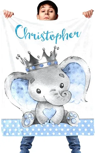Vista 5 de Manta de bebé personalizada de príncipe elefante, manta personalizada para guardería, 30 x 40 pulgadas, para bebé, niño y niña, con nombre para baby