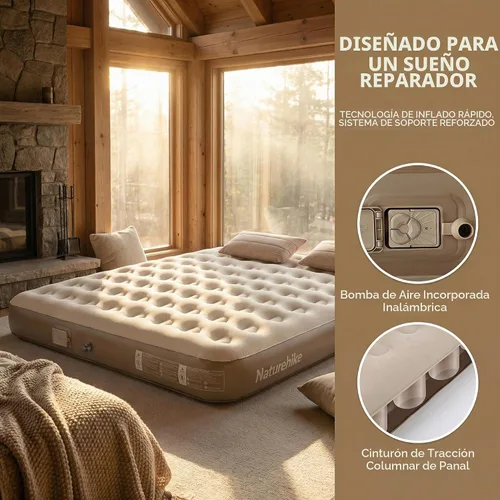 Vista 3 de Naturehike Colchón de aire compacto tamaño king con bomba recargable USB incorporada, colchones inflables, cama de aire hinchable para el hogar