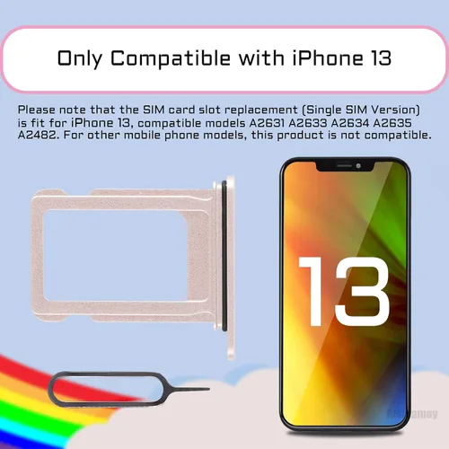 Vista 3 de Bandeja de repuesto para iPhone 13, color rosa Single SIM Card Slot with Waterproof Rubber Ring Repair Fix Kit Card Removal Tool for iPhone13