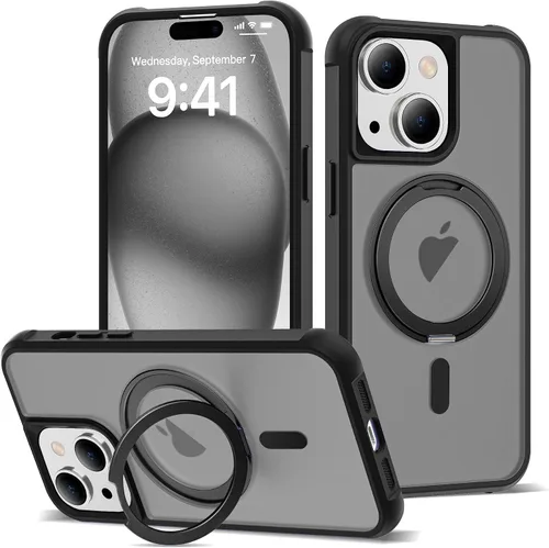 Vista 21 de Funda para iPhone 11 de 6.1 pulgadas con soporte de anillo magnético giratorio de 360°, compatible con MagSafe ligera y translúcida mate, funda