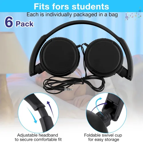 Vista 2 de Yunsailing Paquete de 6 auriculares para el aula a granel, auriculares con Negro