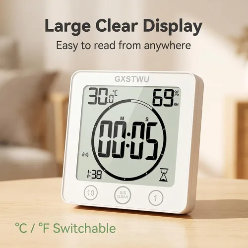 Vista 7 de Reloj de ducha digital, reloj temporizador de baño, resistente al agua para rociar agua, alarma de cuenta regresiva, temporizador de pantalla