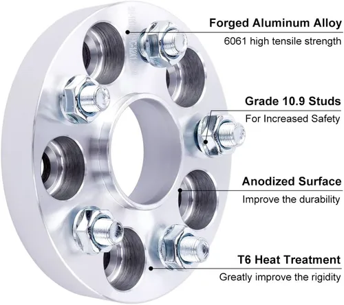 Vista 5 de 4 espaciadores de rueda centrados 5x115 de 1 pulgada con pernos de 0.551 x 0.059 in de orificio del cubo de 2.815 in compatibles con Dodge 5 Lug