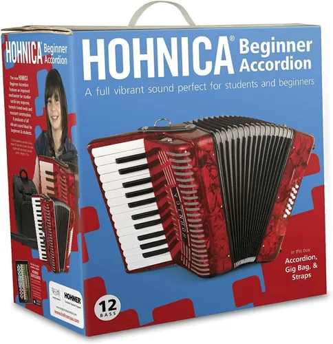 Vista 2 de Hohner Acordeones 1303-RED 12 Bajos Acordeón de Piano de Nivel Inicial (Rojo)