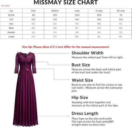 Vista 6 de MISSMAY Vestido largo formal de noche con cuello en V y encaje floral vintage para mujer