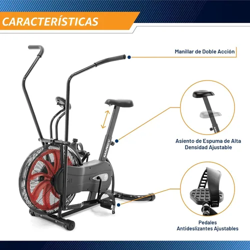 Vista 7 de Marcy Bicicleta fija de ejercicios con ventilador y resistencia de aire con manillares de doble acción