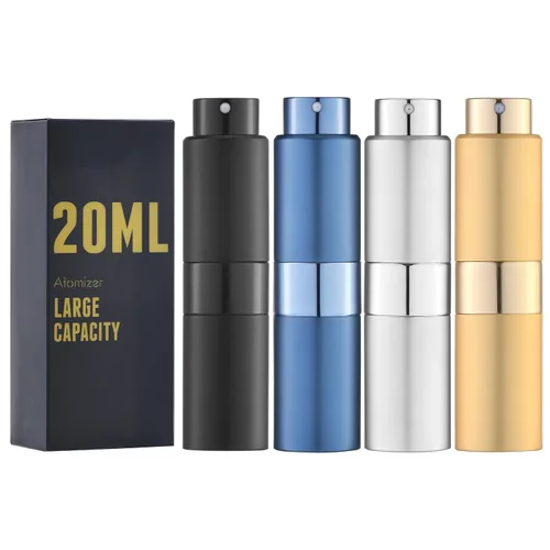 Vista 7 de Atomizador de perfume de viaje 0.7 fl oz, botella de spray de colonia recargable, paquete de 4 unidades vacías Refill fragrance bottles, twist-up