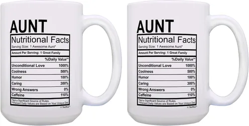 Vista 8 de ThisWear Regalos para el día de la madre para tía, etiqueta de datos nutricionales, regalos divertidos para tía, regalo de broma, taza de café
