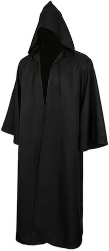 Vista 5 de NQIQIN Jedi Costume Adult Jedi Robe Black Cloak Cosplay Halloween Costumes Cape with Hood for Men Women Teenager