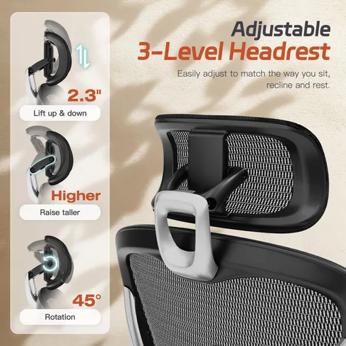 Vista 7 de Ergonomic Home Mesh Chair with Footrest, Lumbar Height Adjustment & 215° Rotate Armrests, Recline Lock 90°–120°, High-Back Big and Tall Computer