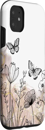 Vista 3 de iPhone 11 Minimal Flowers Butterflies Boho Floral Lindo Estético Funda