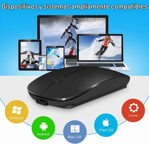 Vista 9 de Ratón Bluetooth recargable para laptop, mouse inalámbrico para MacBook air/Mac/MacBook Pro, mouse jiggler Bluetooth 5.2/3.0 y USB tipo C de 2.4 GHz