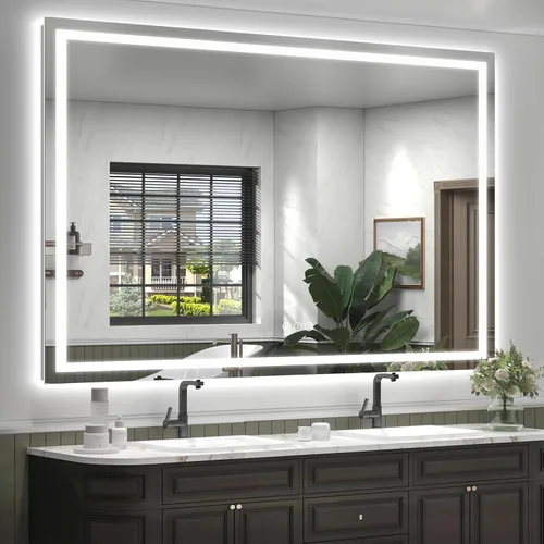 Vista 15 de Espejo de baño LED iluminado de 30 x 30 pulgadas para pared, espejo cuadrado de tocador con luces, regulable, antivaho, a prueba de roturas