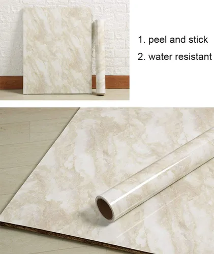 Vista 2 de PoetryHome Papel de contacto de mármol beige extraíble de vinilo para salpicadero de mesa, autoadhesivo, impermeable, rollo de papel tapiz