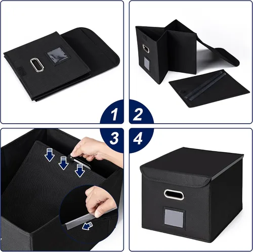 Vista 3 de Cajón Organizador de Archivos CADONO con Tapa, Organizador de Carpetas de Archivos Plegable con Deslizador de Plástico, Caja de Carpetas de Archivos