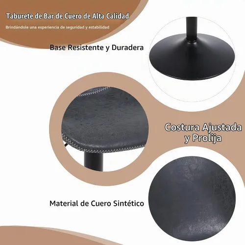 Vista 6 de Juego de 2 taburetes de bar, taburetes de bar giratorios de altura de mostrador con respaldo, sillas de bar ajustables, taburete alto sin brazos