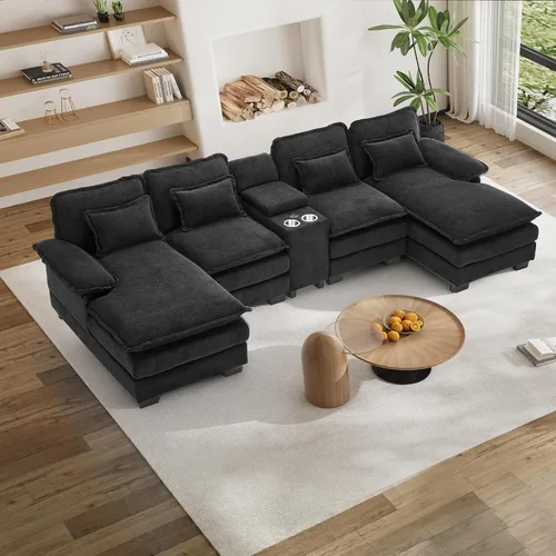Vista 16 de Sofá Seccional Sofá Nube en Forma de U de 124" Sofás Modulares Esponjosos Sofá Nube para Sala de Estar de Gran Tamaño Moderno Conjunto de Sofá