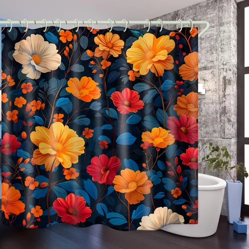 Vista 8 de LYFANS Cortinas de Ducha 3D de Flores Coloridas y Vívidas para Baño, Cortina de Ducha Estándar de Bañera de Lujo, Cortinas de Ducha de Tela