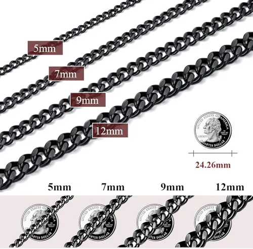 Vista 7 de FindChic - Cadena de eslabones para hombre, chapado en oro de 18 quilates, acero inoxidable, negro, collar para hombres y niños, 14 a 30pulgadas, 8