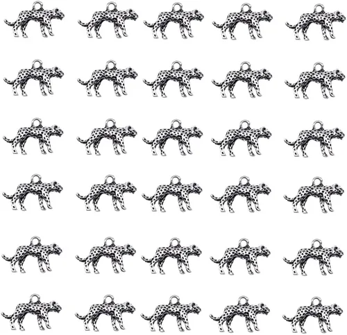 Vista 8 de 30 dijes de leopardo de aleación 3D de guepardo, dijes de animales de imitación de gato grande, accesorios para pulseras, collares, aretes