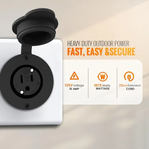 Vista 2 de Journeyman-Pro - Toma de corriente para exteriores resistente a la intemperie de 15 amperios y 125 voltios NEMA 5-15R kit de receptáculo con cable