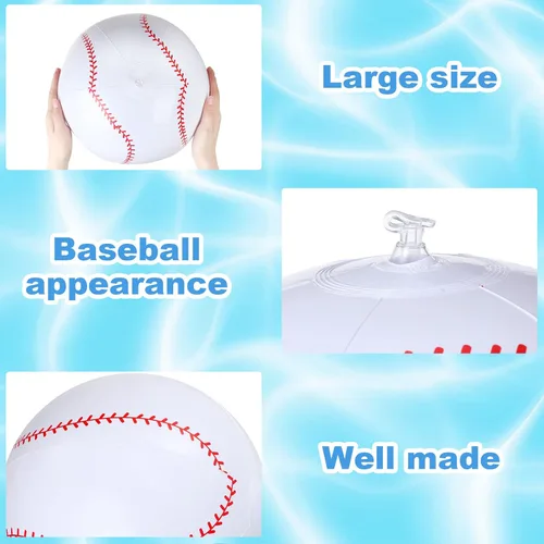 Vista 3 de Zhanmai Paquete de 6 pelotas inflables de béisbol de 16 pulgadas, pelota de playa de béisbol inflable grande con bomba para adultos, adolescentes