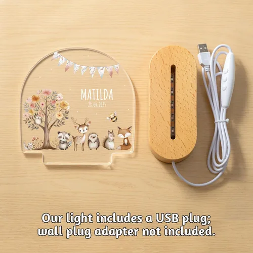 Vista 6 de 7 Geeft - Regalos personalizados para bebés para niños, placa acrílica LED con nombre, luz nocturna, lámpara de animales de la selva de safari
