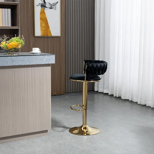 Vista 8 de Juego de 2 taburetes de bar tejidos de terciopelo, taburetes de cocina de altura ajustable, silla de isla, sillas de bar giratorias de 360°, chasis