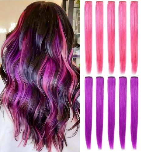 Vista 13 de Extensiones de cabello con clip de colores, 8 piezas de cabello sintético liso con reflejos azules y verde azulado