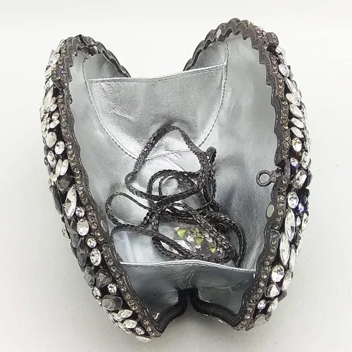 Vista 8 de Boutique De FGG Bolsos de noche de flores y embragues para mujer, bolsos formales de diamantes de imitación, bolsos de mano de cristal de boda